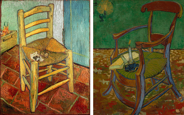 174582_FIG 1: Vincent Van Gogh, Van Gogh’s Chair, 1888. Image: Bridgeman Images. 174582_FIG 2: Vincent Van Gogh, Gauguin’s Chair, 1888. Image: Bridgeman Images.
